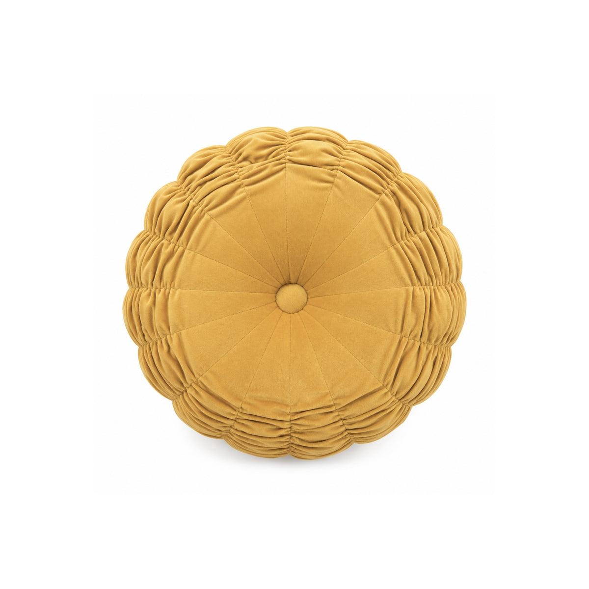 Round Yellow Velvet Pleated Pillow