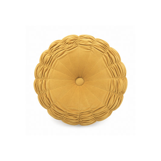 Round Yellow Velvet Pleated Pillow