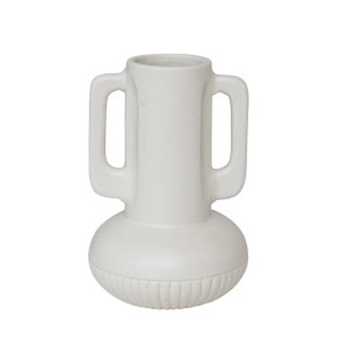 Round Matte White Ceramic Vase w/ Handles