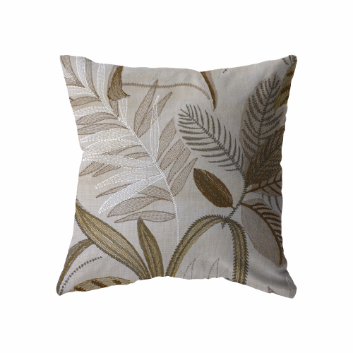 18x18 Beige with Embroidery Leaves