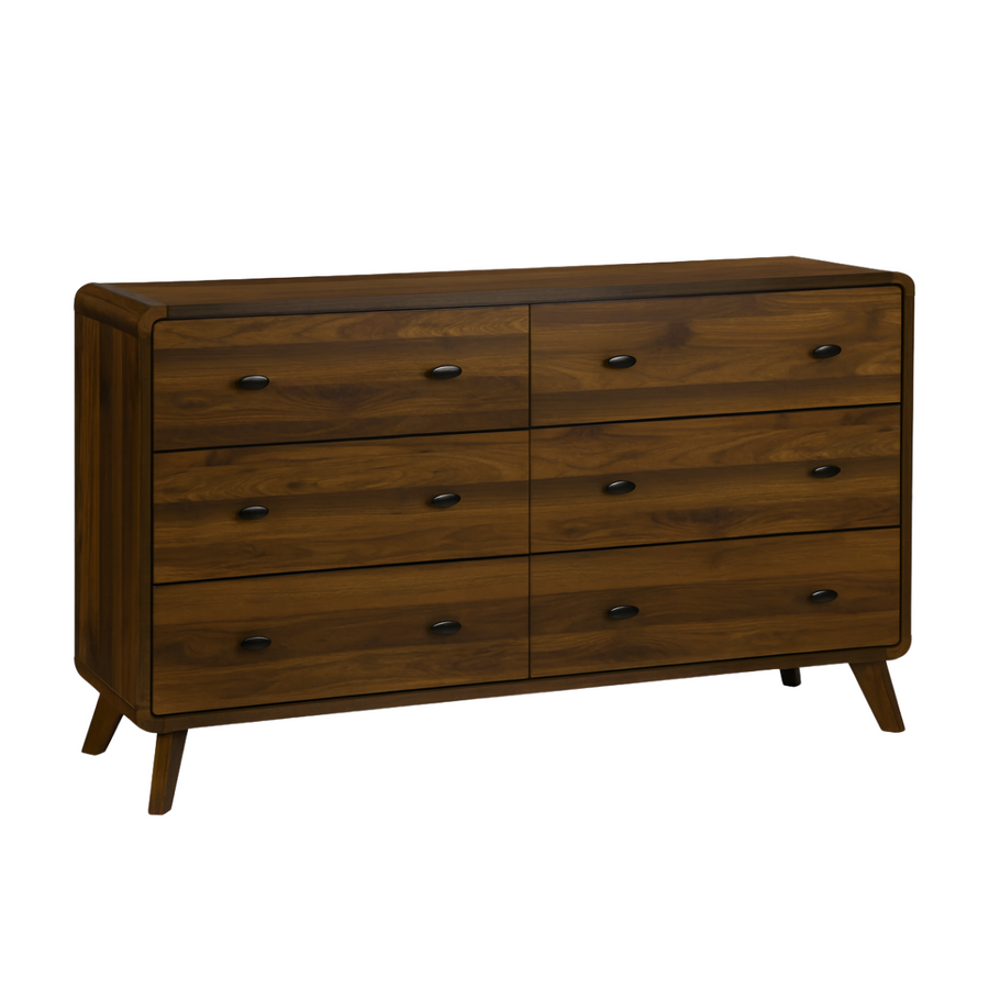 6 Drawer Dresser Walnut Finish