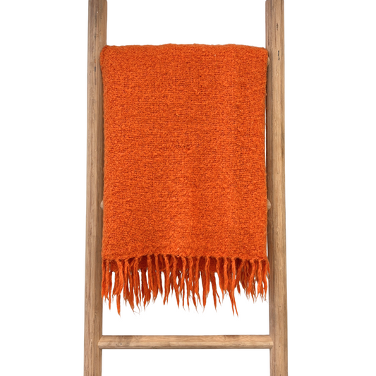 Orange Wool With Tassels Throw