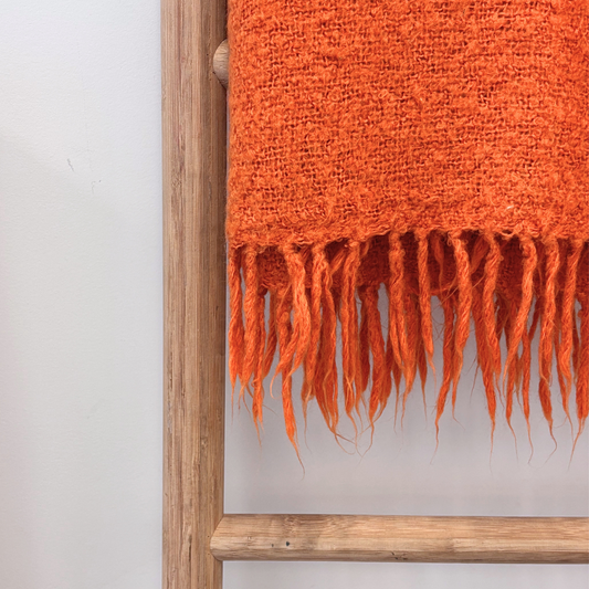 Orange Wool With Tassels Throw