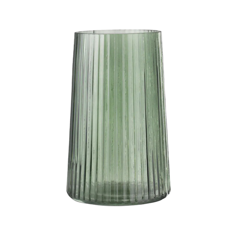 Glass Ribbed Green Vase
