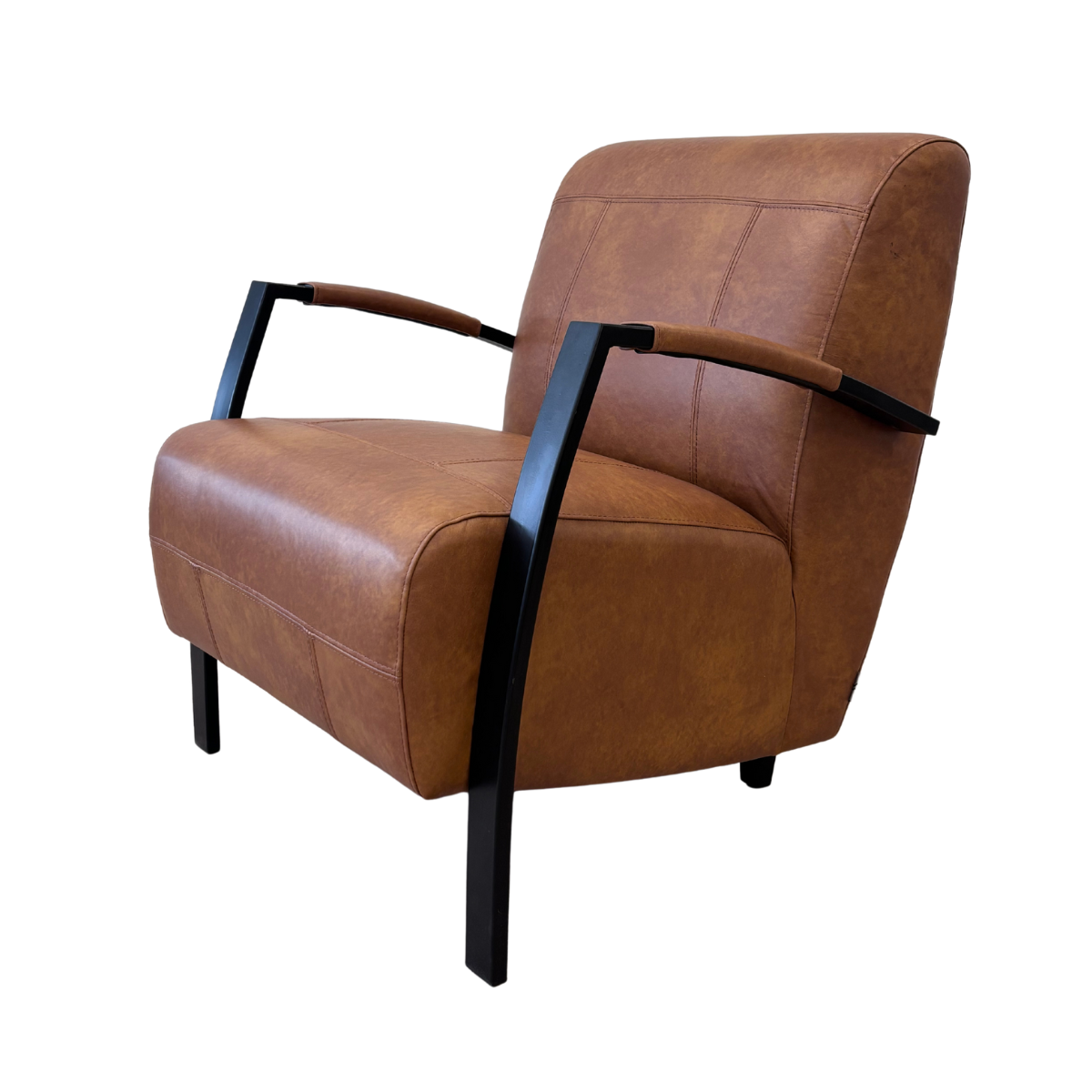 Cognac Lounge Chair with Curved Metal Arms