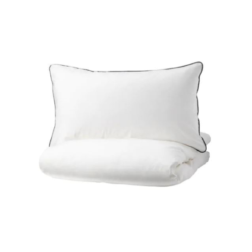 Duvet Set - Queen Plain White w/ Black Trim & Black Poppers