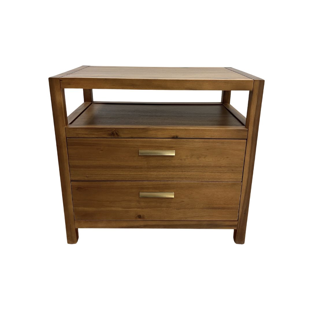 Wooden Side Table with Brass Handles