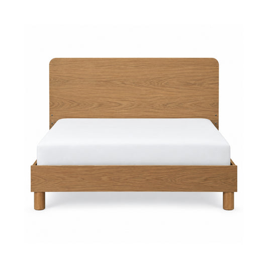 Bed Frame - Rounded Oak Wood Queen