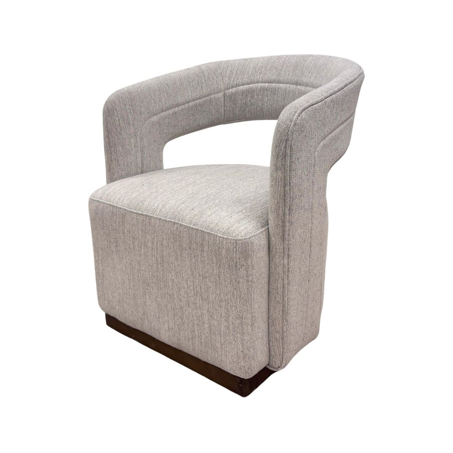 Swivel Light Grey Barrel Accent Chair with Wood Base