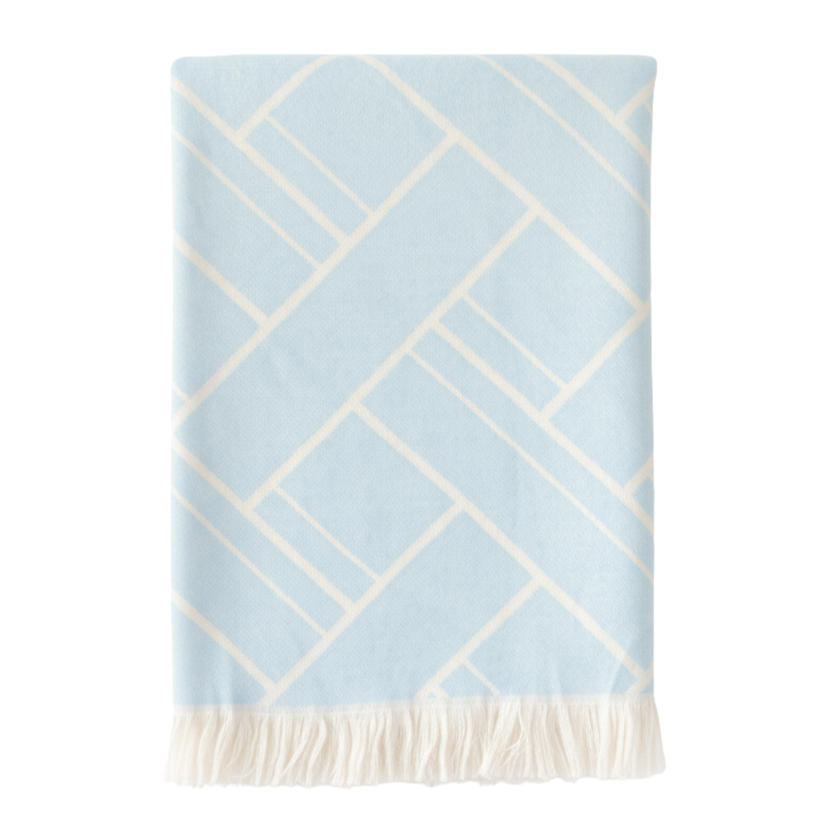 Luna Knit Geometric Pattern Blue With Fringe