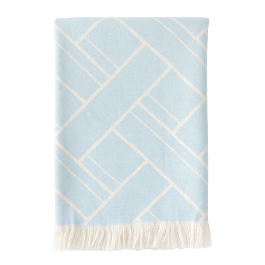 Luna Knit Geometric Pattern Blue With Fringe