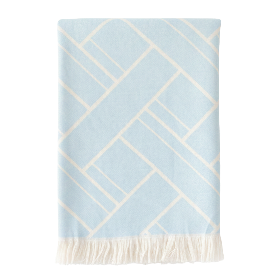Luna Knit Geometric Pattern Blue With Fringe