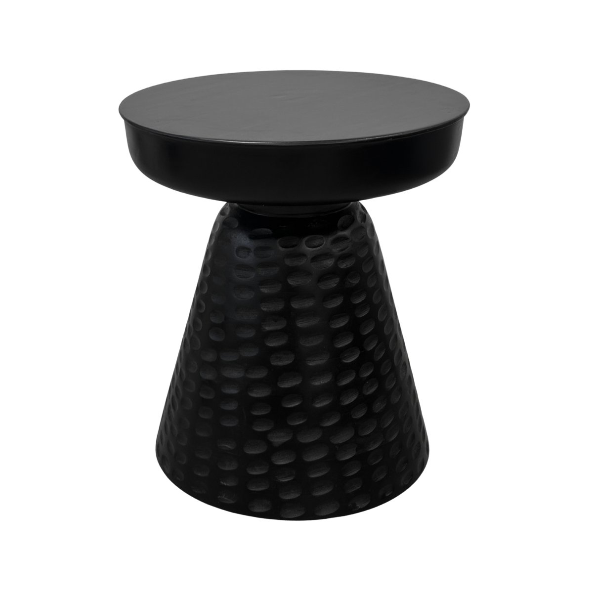 Round Solid Black Wood Side Table