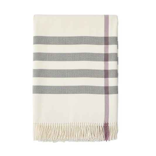Jace Cream & Grey Plaid Throw With Pink Stripe