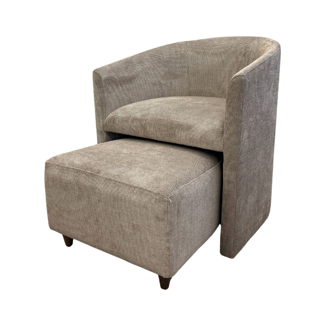 Taupe Corduroy Lounge with Built-In Ottoman