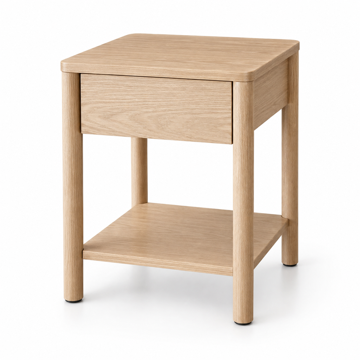 Side Table - Natural Oak Nightstand with Shelf