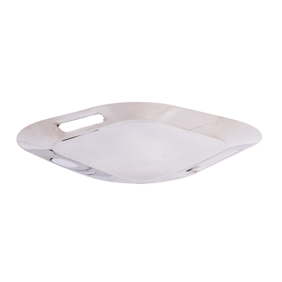 Silver Square Tray with Curved Edges and Handles