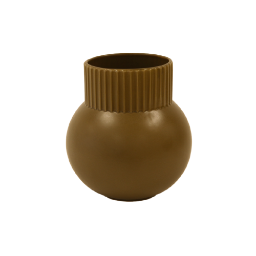 Round Wide Olive Ceramic Ribbed Vase