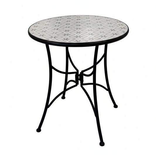 Black Metal Patio Table with Cream Flower Pattern