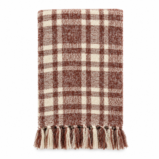 Throw - Plaid Fringed Rust