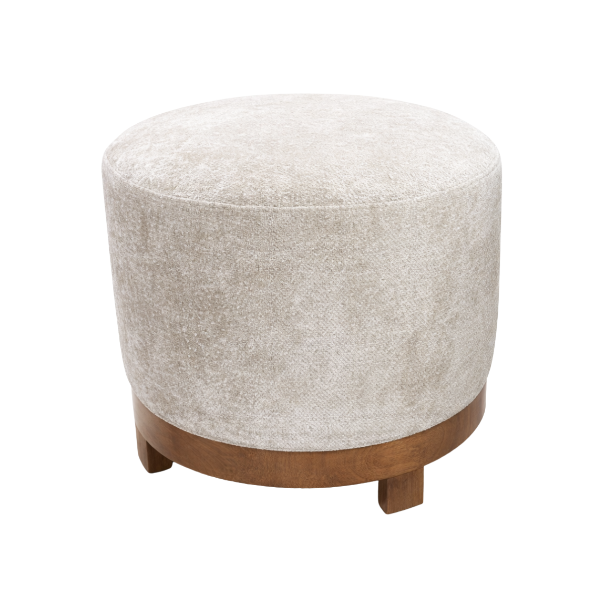Round Light Grey Ottoman with Wood Legs