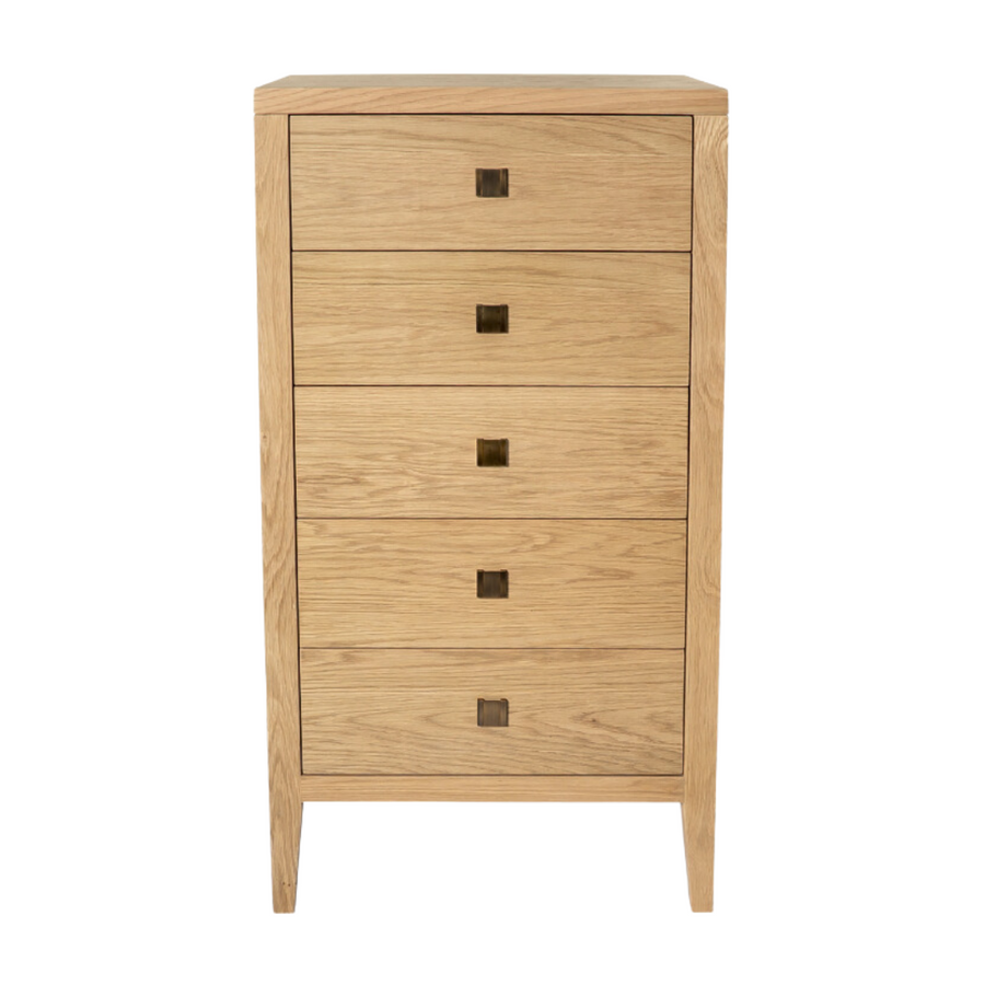 Hara 5 Drawer Tall Natural Oak Dresser
