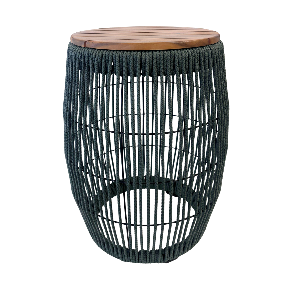Rope-Wrapped Outdoor Side Table with Wood Top