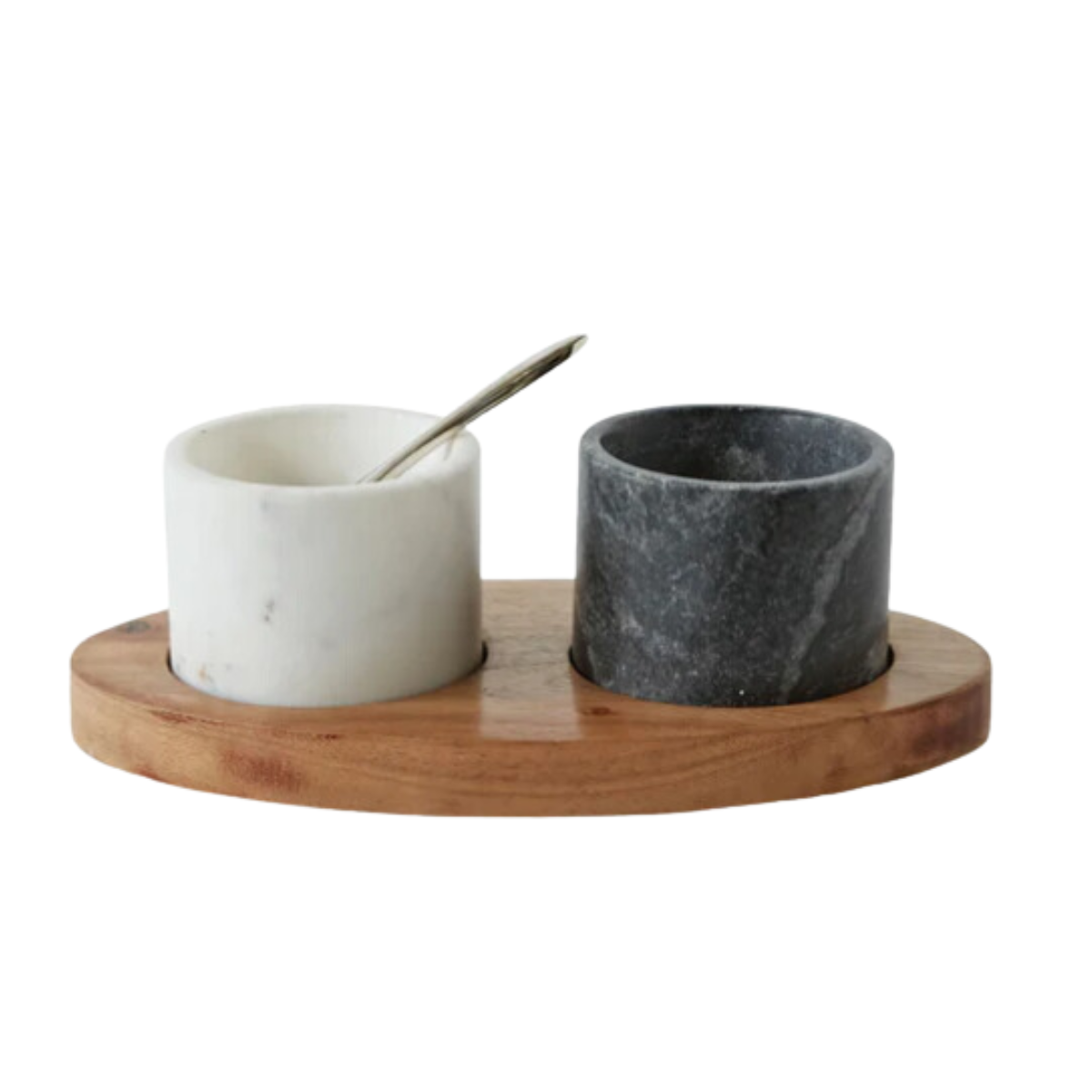 Wood Tray w/ 2 Marble Bowls w/ Brass Spoon