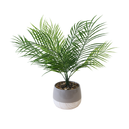 Medium Palm Plant with Grey & White Marble Pot