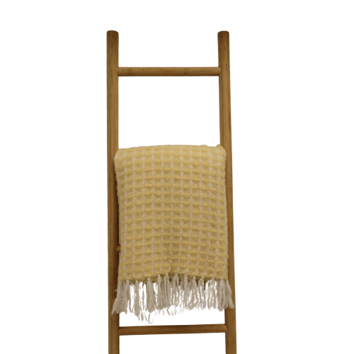 Yellow with White Strips & Tassels Throw
