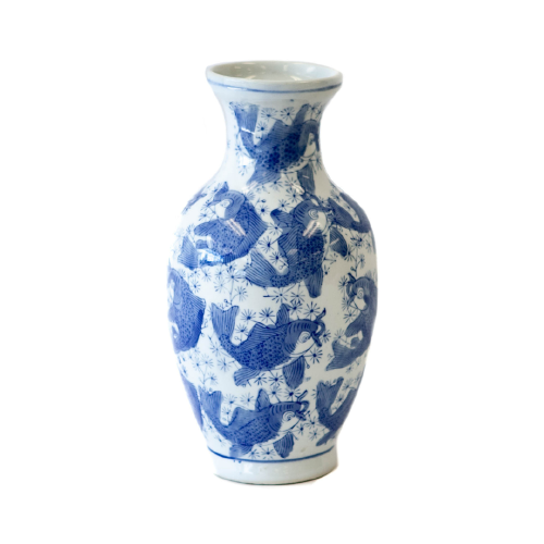 White & Blue Porcelain Koi Fish Vase