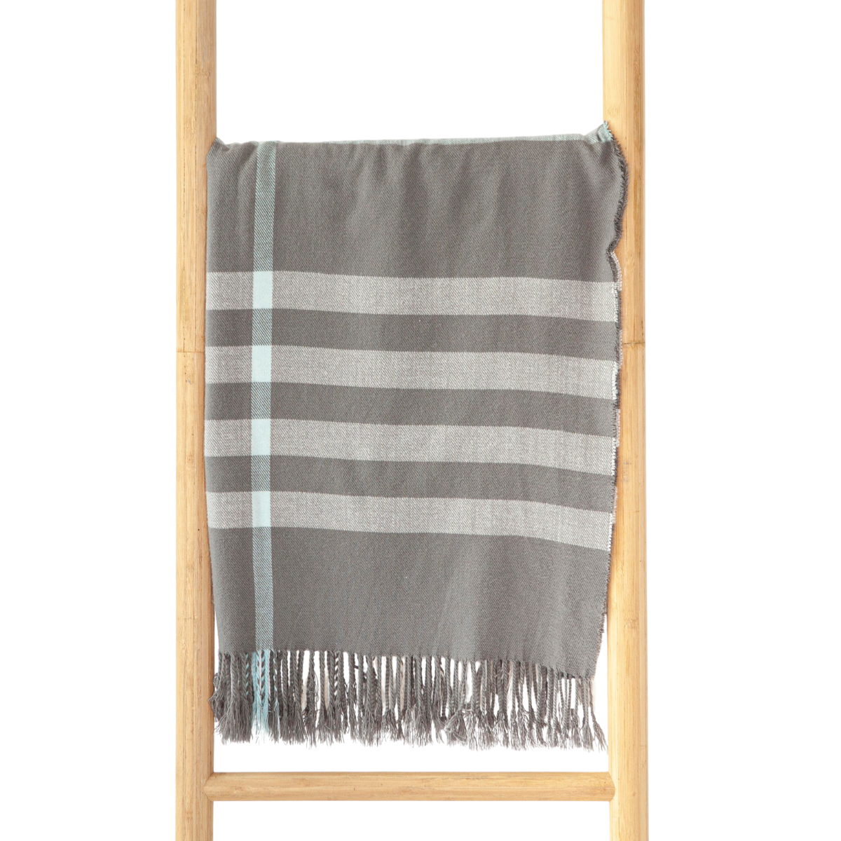 Grey Plaid With Blue Stripe Throw