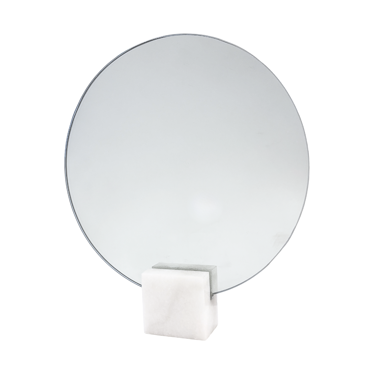 Round Mirror with White Marble Square Base