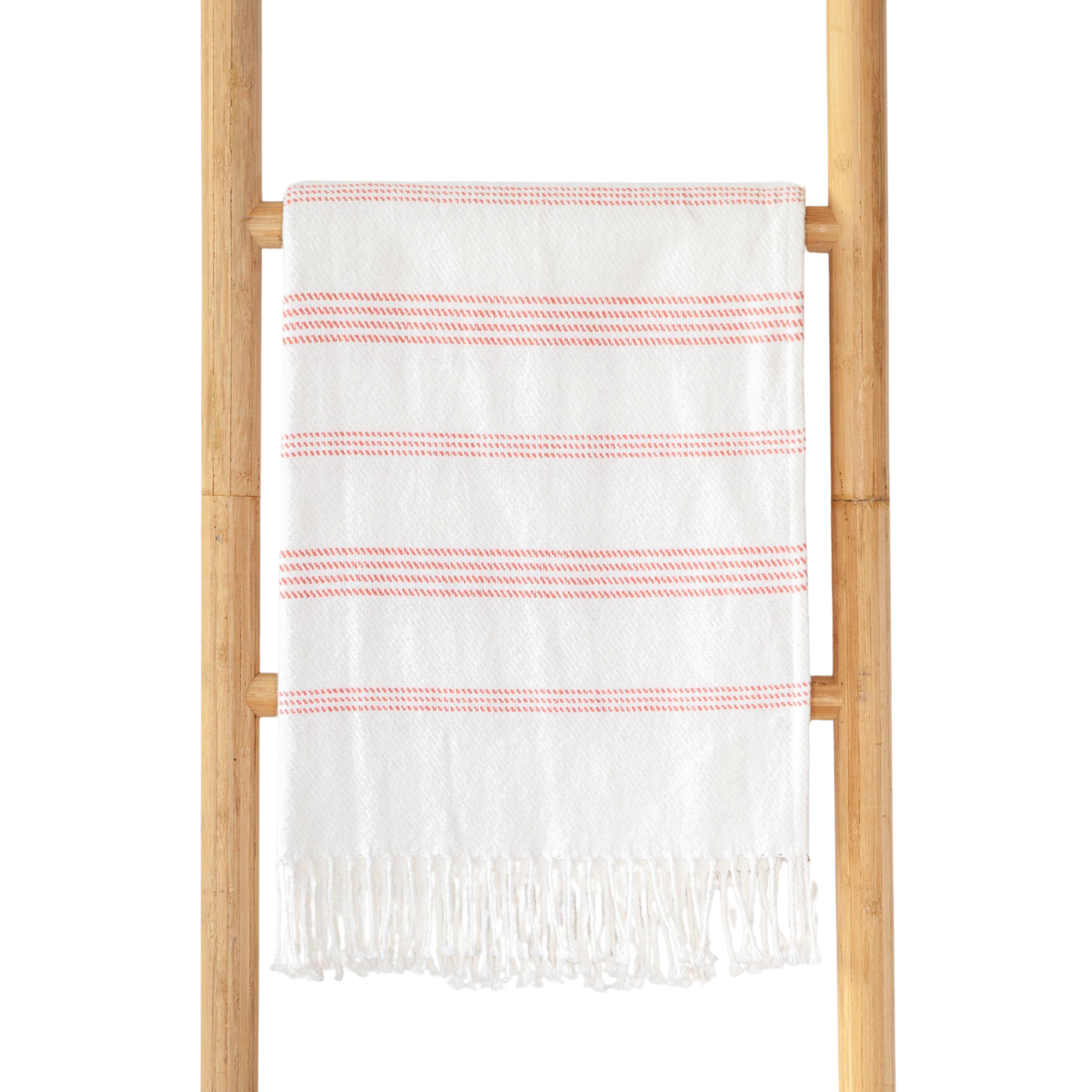 White Red Stripes Throw With Fringe