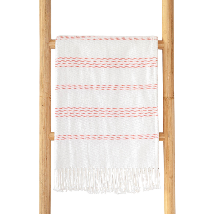 White Red Stripes Throw With Fringe