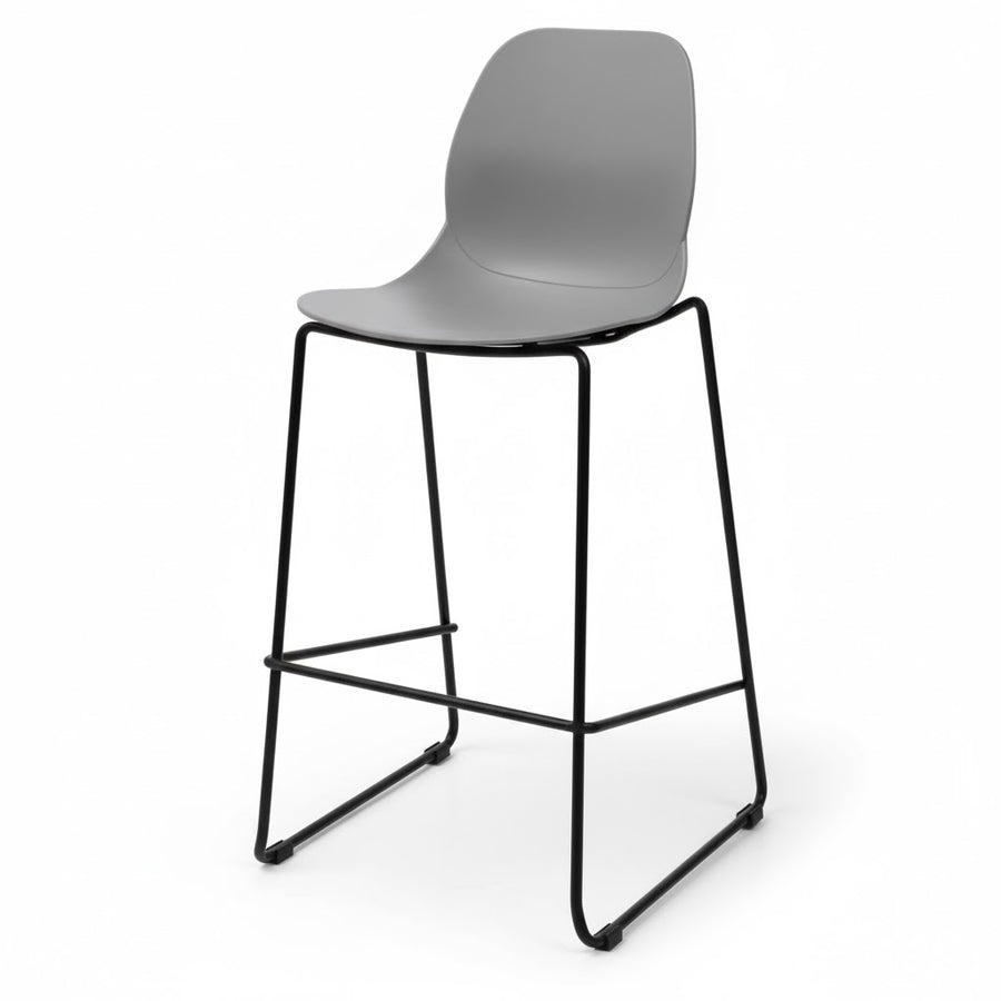 Grey Plastic Counter Stool with Black Steel Legs