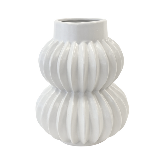 Medium White Ribbed Ceramic Vase