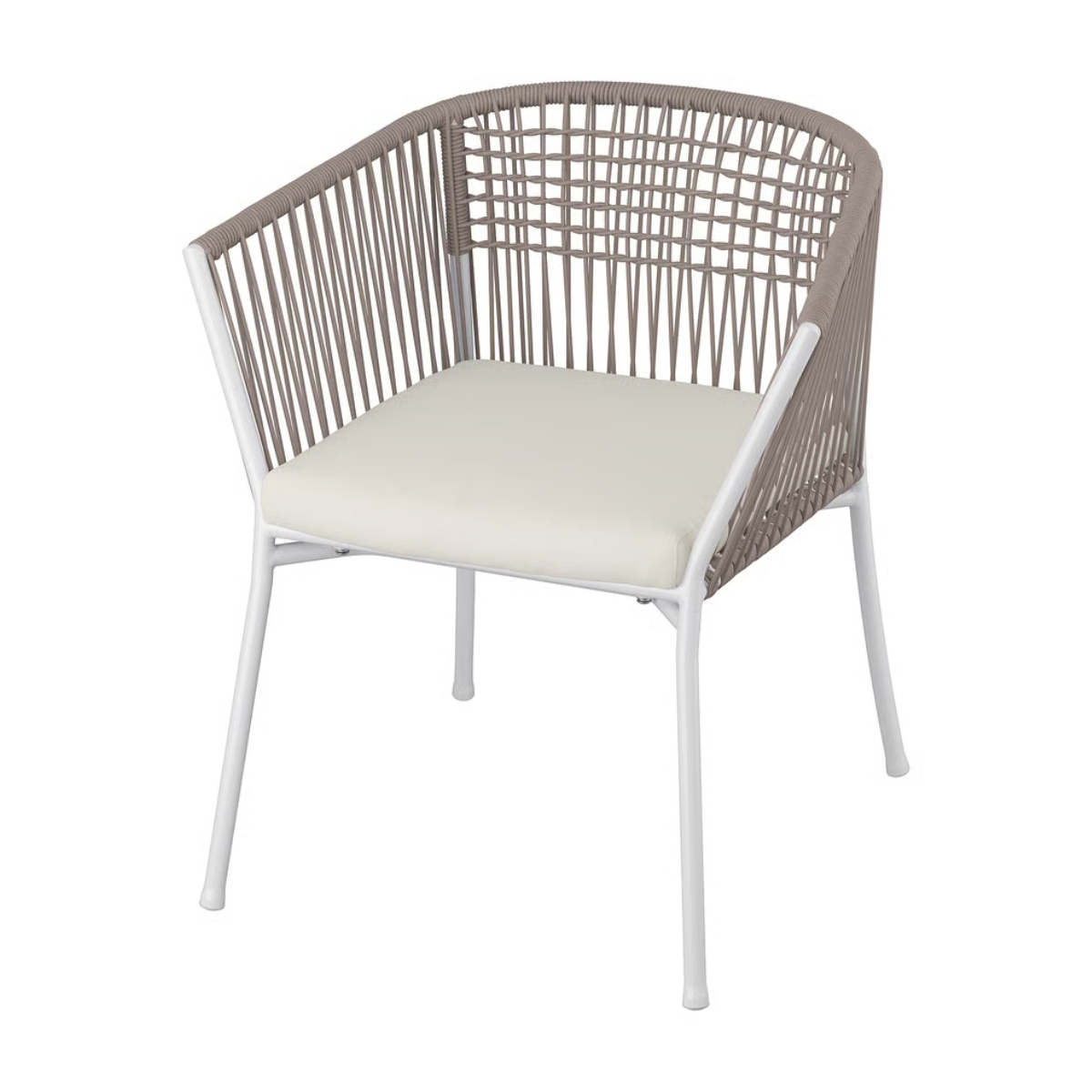 Patio Chair Taupe Woven Rope with White Metal Frame
