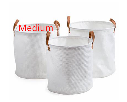 Basket - White Woven w/ Leather Handles Medium