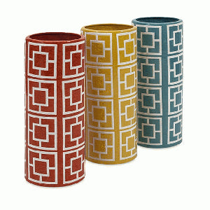 Yellow Cylinder Vase w/ White Squares