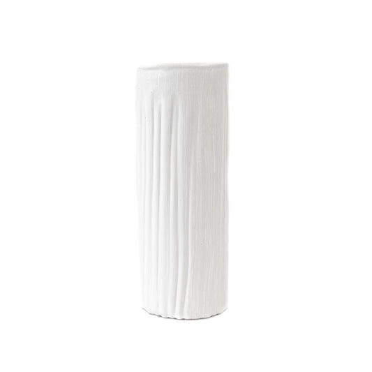 Medium Glass Cylinder Ribbed White Vase