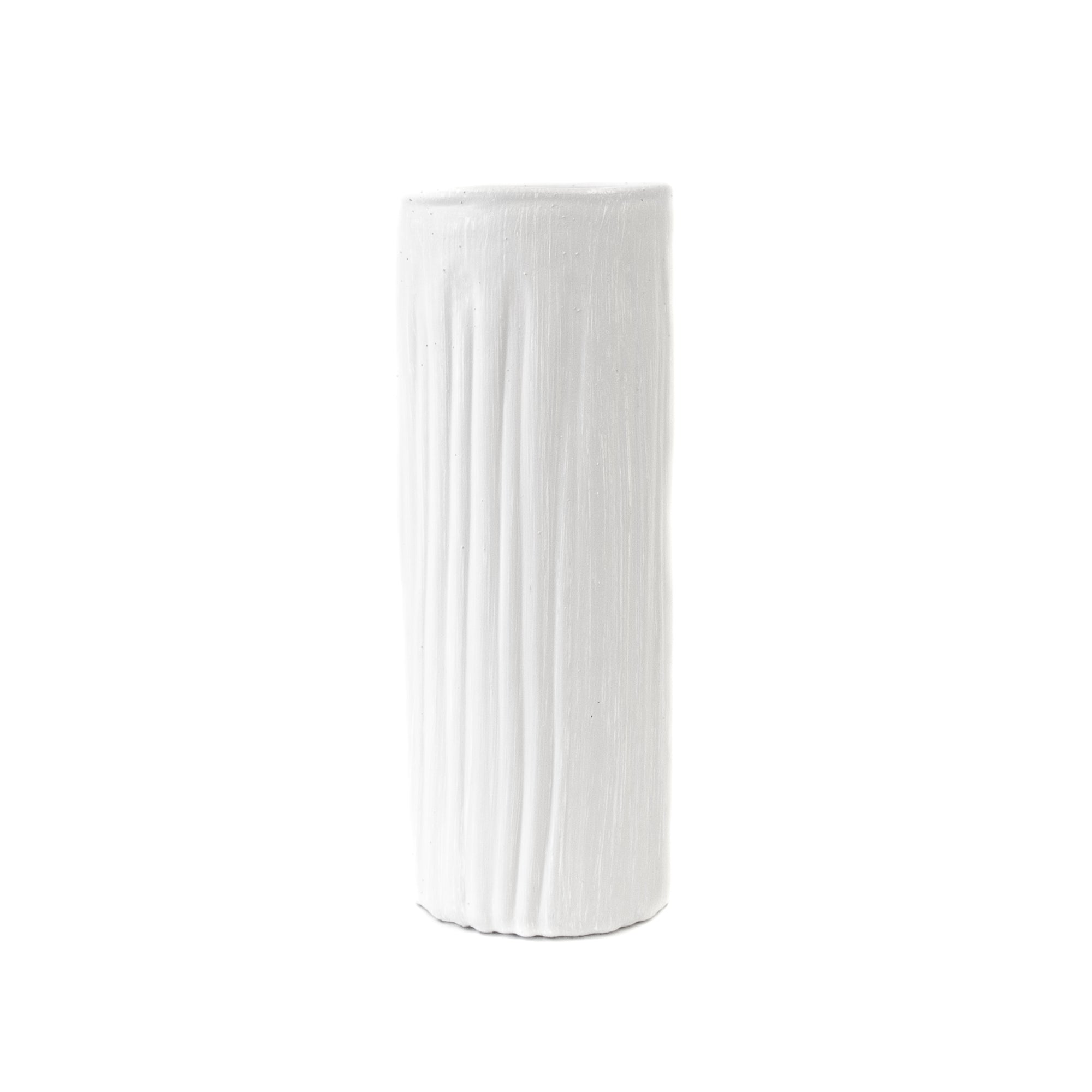 Medium Glass Cylinder Ribbed White Vase