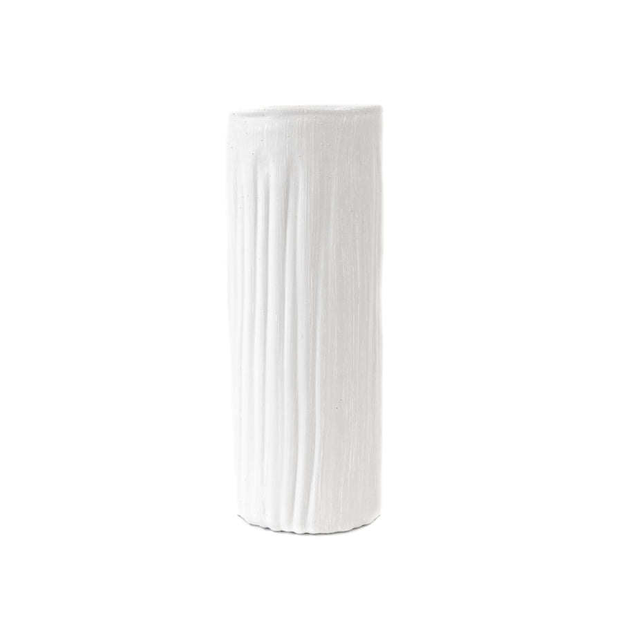 Medium Glass Cylinder Ribbed White Vase