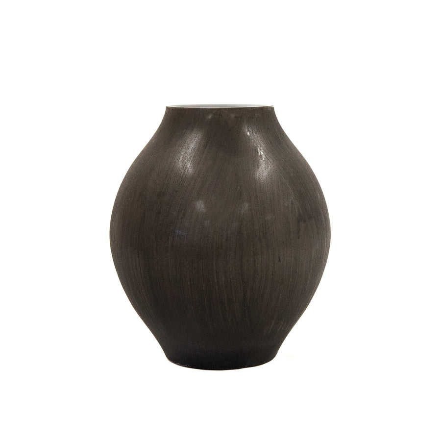 Black Glass Bulbous Narrow Top Vase