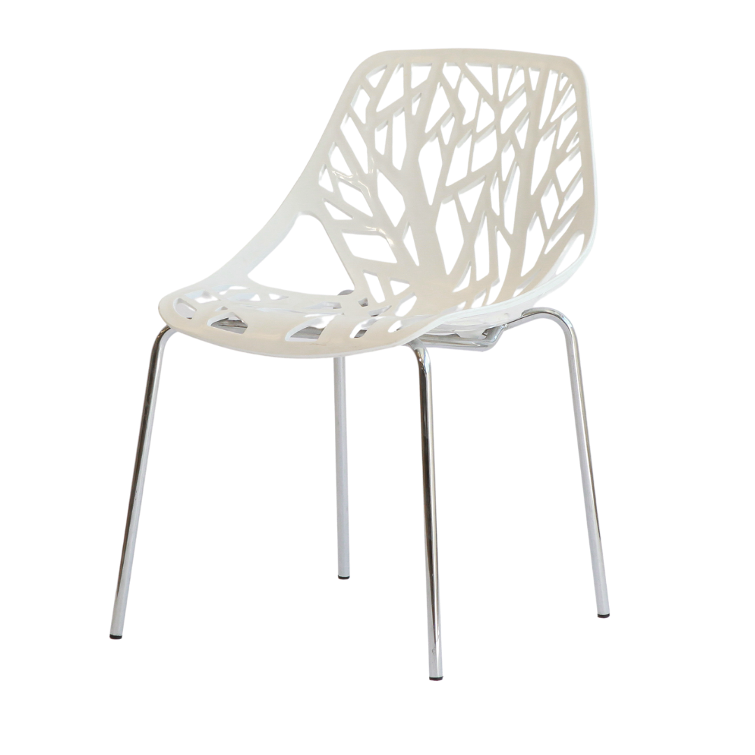 Office Chair - Cut Out Trees Gloss White Metal Legs