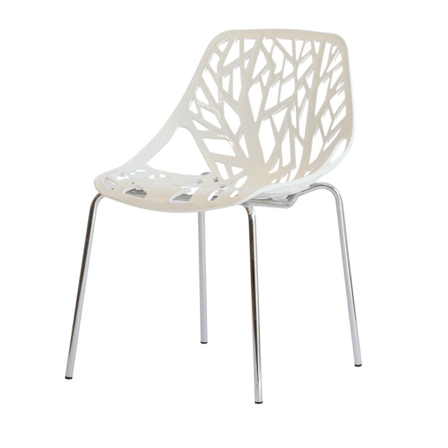 Office Chair - Cut Out Trees Gloss White Metal Legs