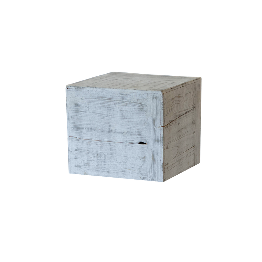 End Table - Pedestal - Box Crate 15x17 White Wash