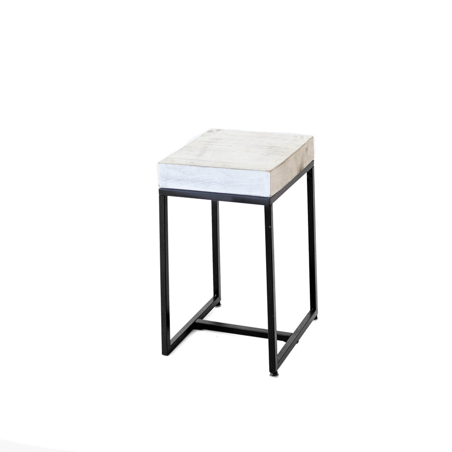 End Table - Pedestal - 21" Metal Legs Top White Wash