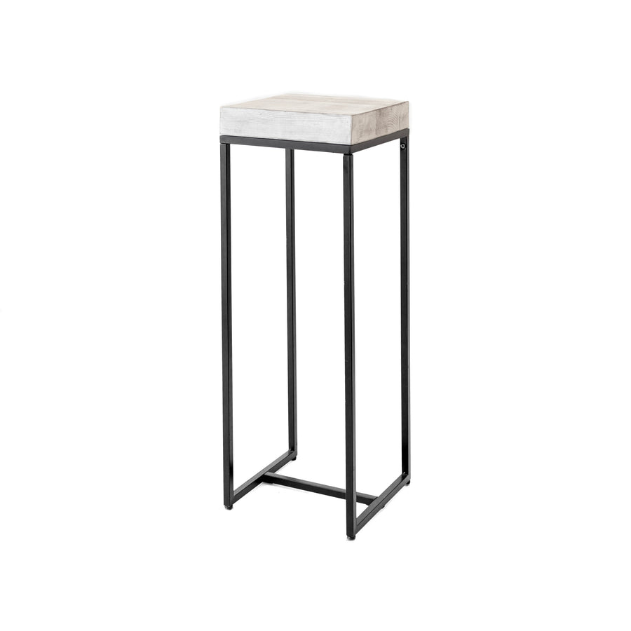 End Table - Pedestal - 39" Metal Legs Top White Wash