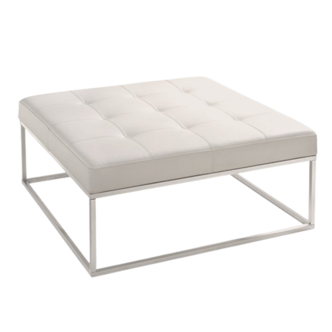 Square Leather Tufted White